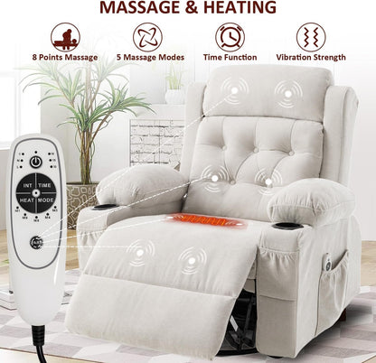 Rocking Recliner Chair for Nursery with Massage Heat, Beige
