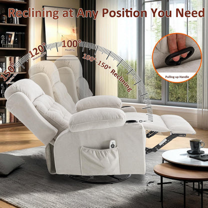 Rocking Recliner Chair for Nursery with Massage Heat, Beige