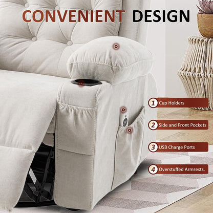 Rocking Recliner Chair for Nursery with Massage Heat, Beige