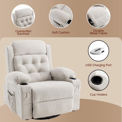 Rocking Recliner Chair for Nursery with Massage Heat, Beige