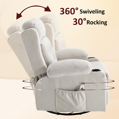 Rocking Recliner Chair for Nursery with Massage Heat, Beige