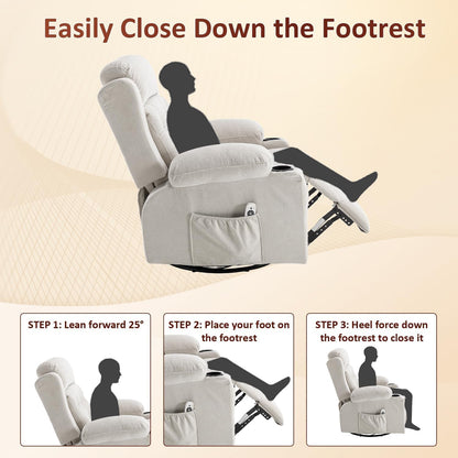 Rocking Recliner Chair for Nursery with Massage Heat, Beige