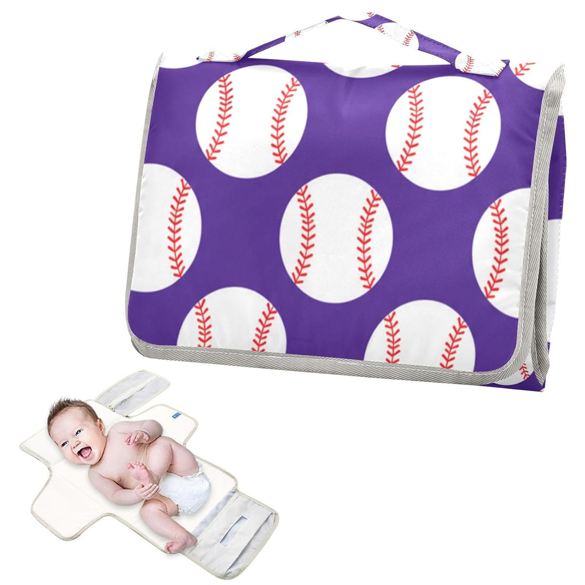 Sports Baseball Print Portable Diaper Changing Pad Pram