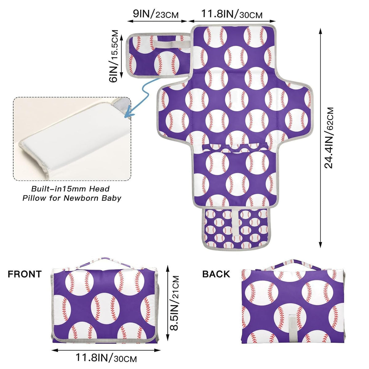 Sports Baseball Print Portable Diaper Changing Pad Pram