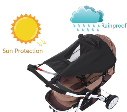 Universal Stroller Sun Shade Canopy Waterproof Baby Stroller Sun Protection Sunshade Parasol Sun Rain Shade Blackout Cover Awning (Black)