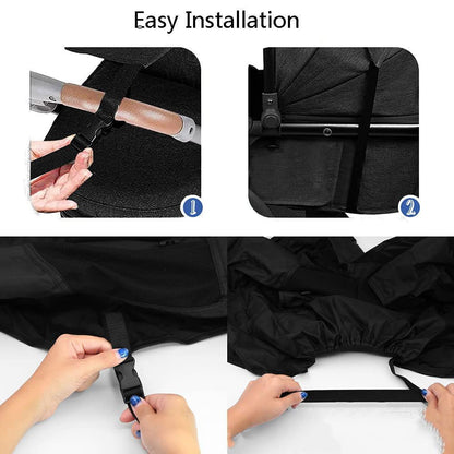 Universal Stroller Sun Shade Canopy Waterproof Baby Stroller Sun Protection Sunshade Parasol Sun Rain Shade Blackout Cover Awning (Black)