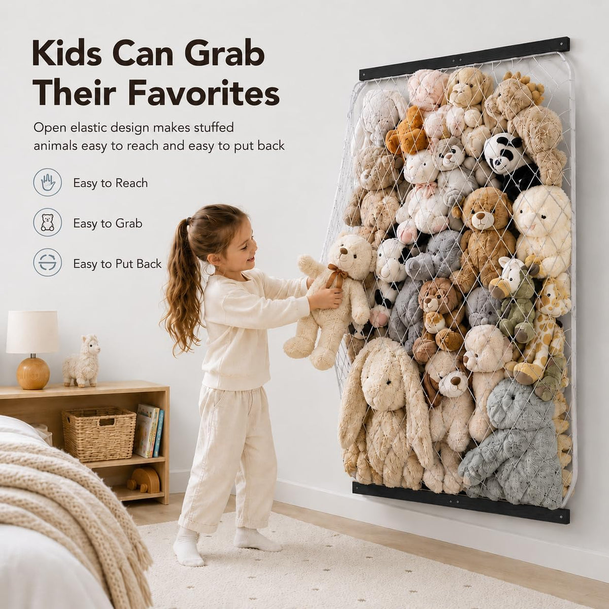 Stuffed Animal Storage Holder, Elastic Stuffed Animal Net,Door/ Wall Mount Length Adjustable Hanging Stuffed Animal Organizer, Plushie Net For Nursery Play Room-White Boards Patent