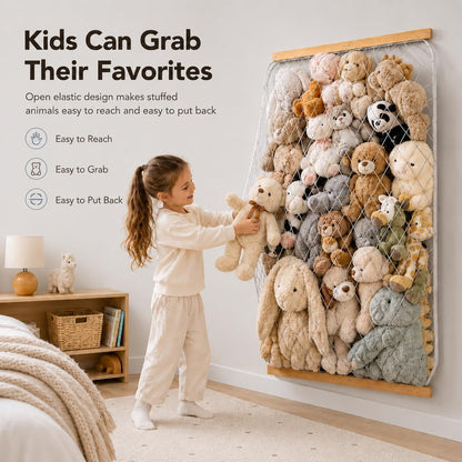 Stuffed Animal Storage Holder, Elastic Stuffed Animal Net,Door/ Wall Mount Length Adjustable Hanging Stuffed Animal Organizer, Plushie Net For Nursery Play Room-White Boards Patent