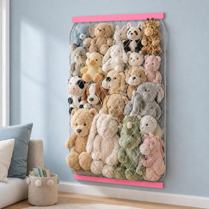 Stuffed Animal Storage Holder, Elastic Stuffed Animal Net,Door/ Wall Mount Length Adjustable Hanging Stuffed Animal Organizer, Plushie Net For Nursery Play Room-White Boards Patent