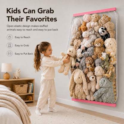 Stuffed Animal Storage Holder, Elastic Stuffed Animal Net,Door/ Wall Mount Length Adjustable Hanging Stuffed Animal Organizer, Plushie Net For Nursery Play Room-White Boards Patent