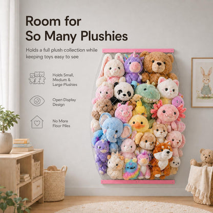 Stuffed Animal Storage Holder, Elastic Stuffed Animal Net,Door/ Wall Mount Length Adjustable Hanging Stuffed Animal Organizer, Plushie Net For Nursery Play Room-White Boards Patent