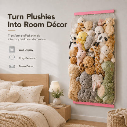 Stuffed Animal Storage Holder, Elastic Stuffed Animal Net,Door/ Wall Mount Length Adjustable Hanging Stuffed Animal Organizer, Plushie Net For Nursery Play Room-White Boards Patent