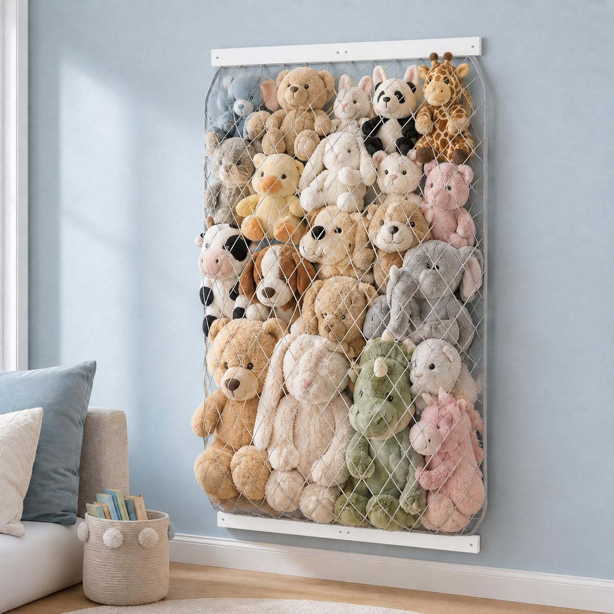 Stuffed Animal Storage Holder, Elastic Stuffed Animal Net,Door/ Wall Mount Length Adjustable Hanging Stuffed Animal Organizer, Plushie Net For Nursery Play Room-White Boards Patent