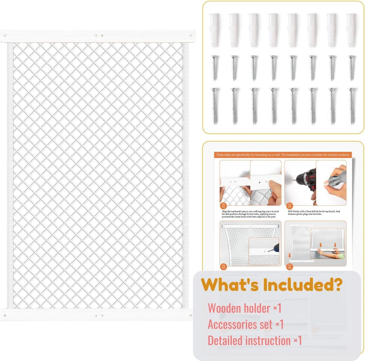 Stuffed Animal Storage Holder, Elastic Stuffed Animal Net,Door/ Wall Mount Length Adjustable Hanging Stuffed Animal Organizer, Plushie Net For Nursery Play Room-White Boards Patent