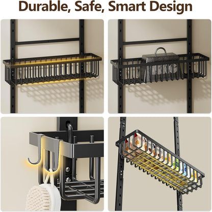 9 Tier Over The Door Pantry Organizer, 2 in 1 Wall Mount or Hanging Spice Rack with Adjustable Deep Basket, Heavy-Duty Seasoning Organizer and Storage for Kitchen Cabinet Closet Bathroom
