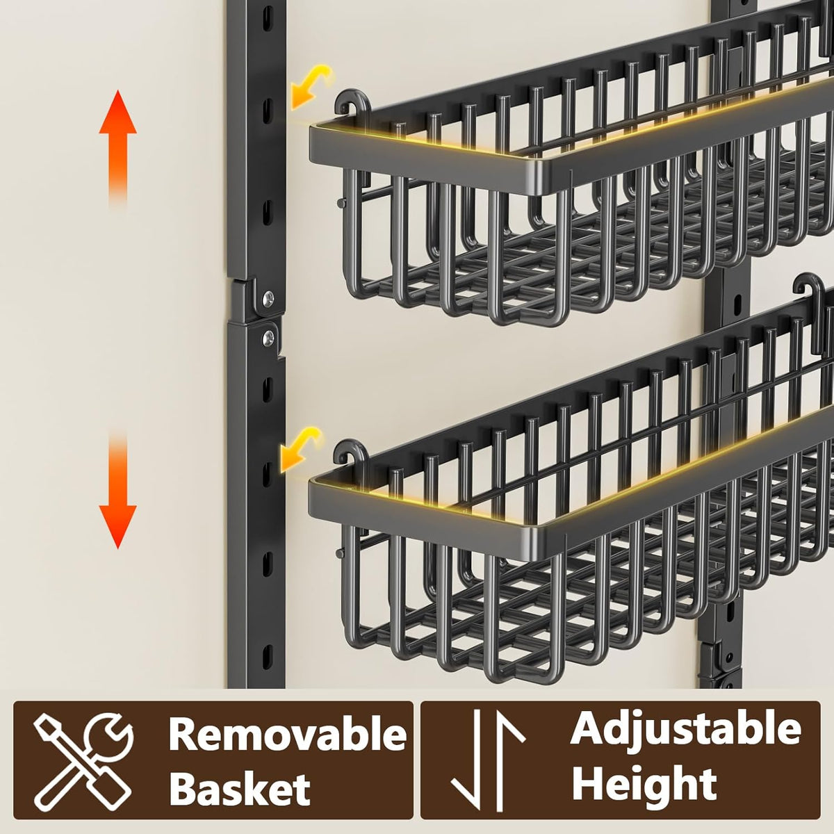 9 Tier Over The Door Pantry Organizer, 2 in 1 Wall Mount or Hanging Spice Rack with Adjustable Deep Basket, Heavy-Duty Seasoning Organizer and Storage for Kitchen Cabinet Closet Bathroom