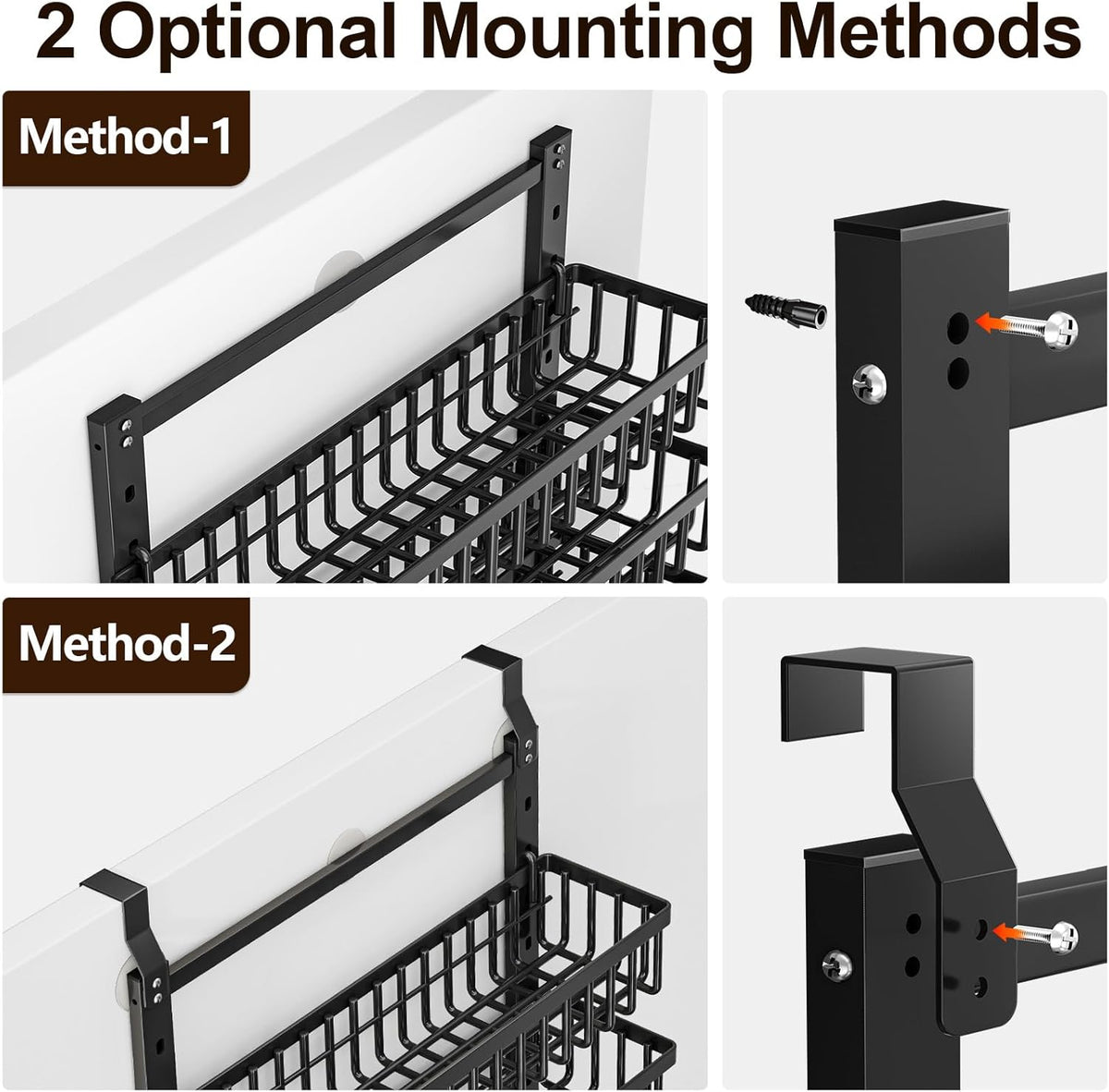 9 Tier Over The Door Pantry Organizer, 2 in 1 Wall Mount or Hanging Spice Rack with Adjustable Deep Basket, Heavy-Duty Seasoning Organizer and Storage for Kitchen Cabinet Closet Bathroom
