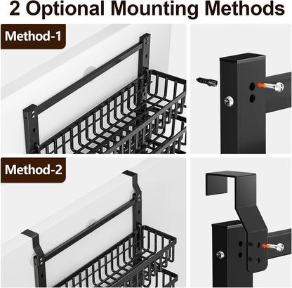9 Tier Over The Door Pantry Organizer, 2 in 1 Wall Mount or Hanging Spice Rack with Adjustable Deep Basket, Heavy-Duty Seasoning Organizer and Storage for Kitchen Cabinet Closet Bathroom