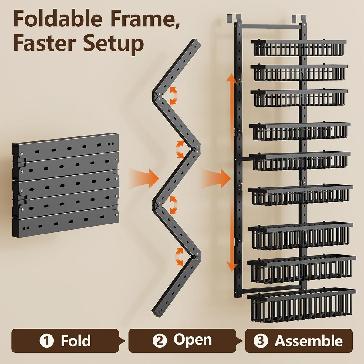 9 Tier Over The Door Pantry Organizer, 2 in 1 Wall Mount or Hanging Spice Rack with Adjustable Deep Basket, Heavy-Duty Seasoning Organizer and Storage for Kitchen Cabinet Closet Bathroom