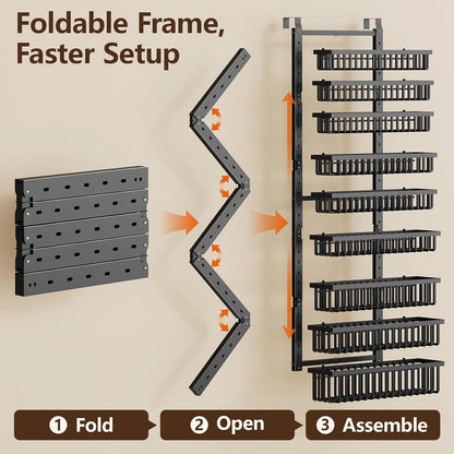 9 Tier Over The Door Pantry Organizer, 2 in 1 Wall Mount or Hanging Spice Rack with Adjustable Deep Basket, Heavy-Duty Seasoning Organizer and Storage for Kitchen Cabinet Closet Bathroom