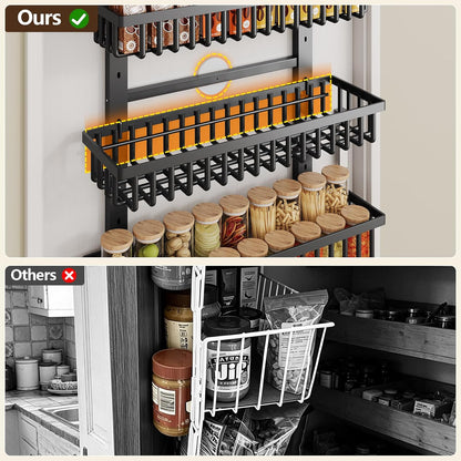 9 Tier Over The Door Pantry Organizer, 2 in 1 Wall Mount or Hanging Spice Rack with Adjustable Deep Basket, Heavy-Duty Seasoning Organizer and Storage for Kitchen Cabinet Closet Bathroom