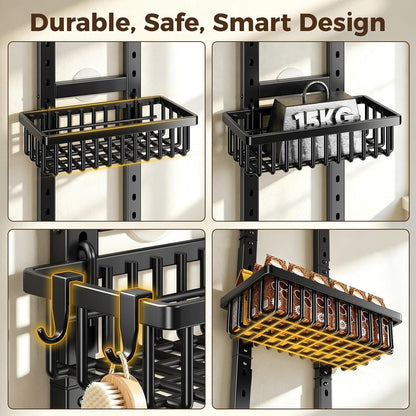 9 Tier Over The Door Pantry Organizer, 2 in 1 Wall Mount or Hanging Spice Rack with Adjustable Deep Basket, Heavy-Duty Seasoning Organizer and Storage for Kitchen Cabinet Closet Bathroom