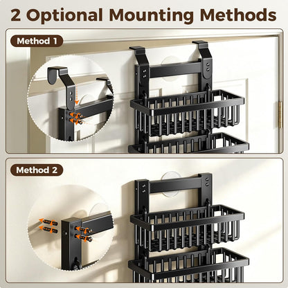 9 Tier Over The Door Pantry Organizer, 2 in 1 Wall Mount or Hanging Spice Rack with Adjustable Deep Basket, Heavy-Duty Seasoning Organizer and Storage for Kitchen Cabinet Closet Bathroom