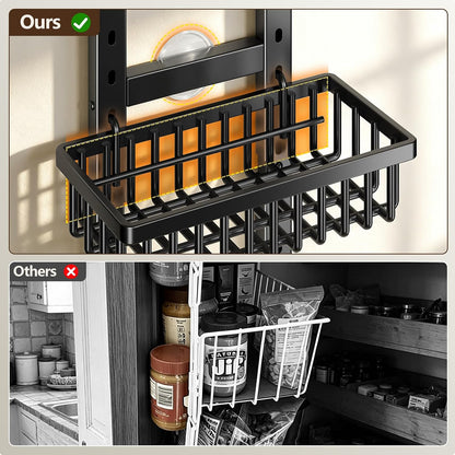 9 Tier Over The Door Pantry Organizer, 2 in 1 Wall Mount or Hanging Spice Rack with Adjustable Deep Basket, Heavy-Duty Seasoning Organizer and Storage for Kitchen Cabinet Closet Bathroom