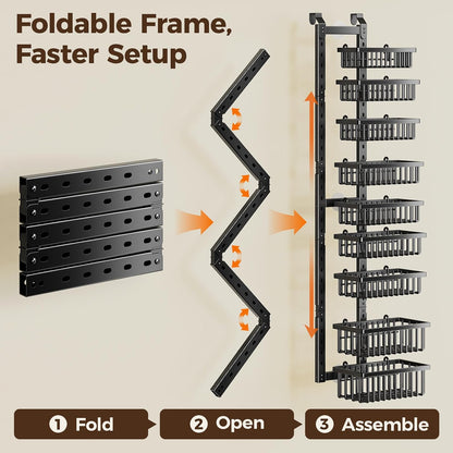 9 Tier Over The Door Pantry Organizer, 2 in 1 Wall Mount or Hanging Spice Rack with Adjustable Deep Basket, Heavy-Duty Seasoning Organizer and Storage for Kitchen Cabinet Closet Bathroom