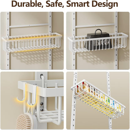 9 Tier Over The Door Pantry Organizer, 2 in 1 Wall Mount or Hanging Spice Rack with Adjustable Deep Basket, Heavy-Duty Seasoning Organizer and Storage for Kitchen Cabinet Closet Bathroom