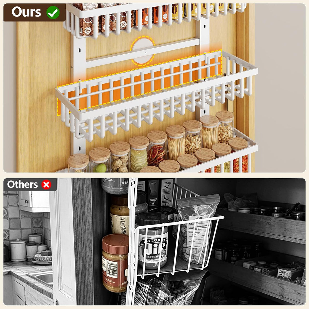9 Tier Over The Door Pantry Organizer, 2 in 1 Wall Mount or Hanging Spice Rack with Adjustable Deep Basket, Heavy-Duty Seasoning Organizer and Storage for Kitchen Cabinet Closet Bathroom