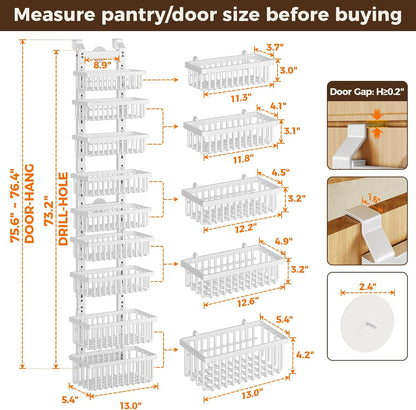 9 Tier Over The Door Pantry Organizer, 2 in 1 Wall Mount or Hanging Spice Rack with Adjustable Deep Basket, Heavy-Duty Seasoning Organizer and Storage for Kitchen Cabinet Closet Bathroom