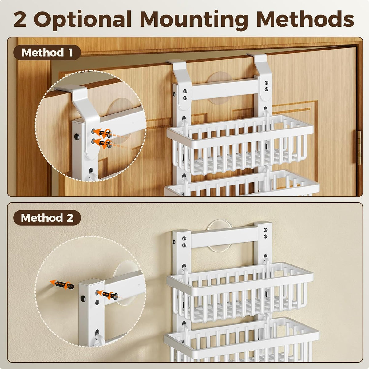 9 Tier Over The Door Pantry Organizer, 2 in 1 Wall Mount or Hanging Spice Rack with Adjustable Deep Basket, Heavy-Duty Seasoning Organizer and Storage for Kitchen Cabinet Closet Bathroom