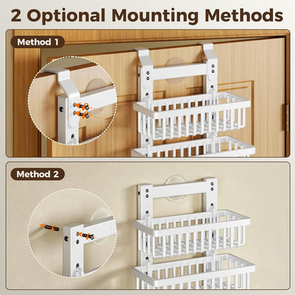 9 Tier Over The Door Pantry Organizer, 2 in 1 Wall Mount or Hanging Spice Rack with Adjustable Deep Basket, Heavy-Duty Seasoning Organizer and Storage for Kitchen Cabinet Closet Bathroom