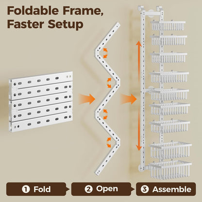 9 Tier Over The Door Pantry Organizer, 2 in 1 Wall Mount or Hanging Spice Rack with Adjustable Deep Basket, Heavy-Duty Seasoning Organizer and Storage for Kitchen Cabinet Closet Bathroom
