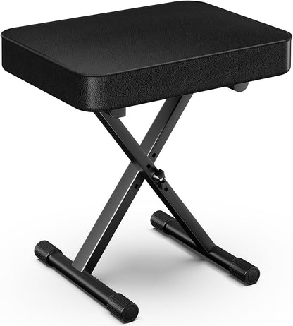GLEAM Keyboard Bench Padded Cushion X-Style Height Adjustable 16.5''-18.5'', Piano Stool, Keyboard Chair, Black