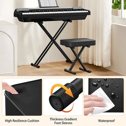GLEAM Keyboard Bench Padded Cushion X-Style Height Adjustable 16.5''-18.5'', Piano Stool, Keyboard Chair, Black