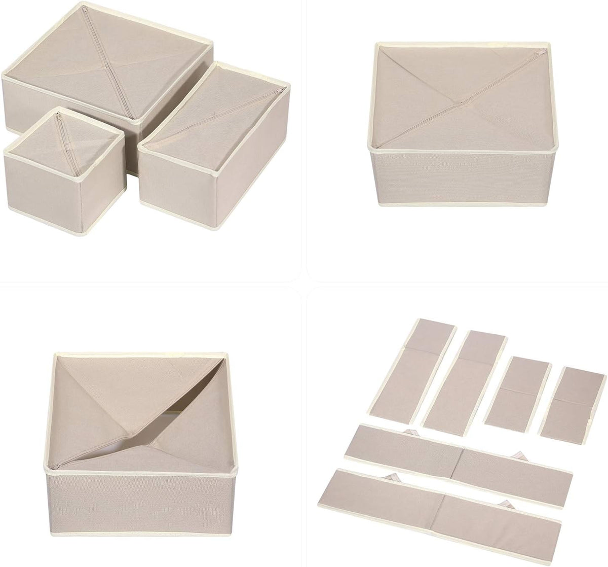 12 Pack Foldable Cloth Storage Box Closet Dresser Drawer Organizer Fabric Baskets Bins Containers Divider for Clothes Underwear Bras Socks Lingerie Clothing, Beige 444