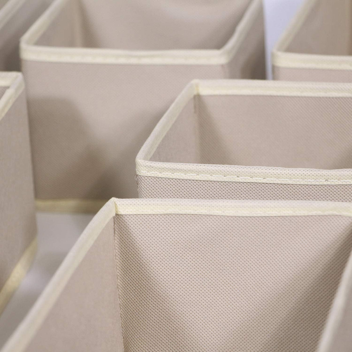 12 Pack Foldable Cloth Storage Box Closet Dresser Drawer Organizer Fabric Baskets Bins Containers Divider for Clothes Underwear Bras Socks Lingerie Clothing, Beige 444