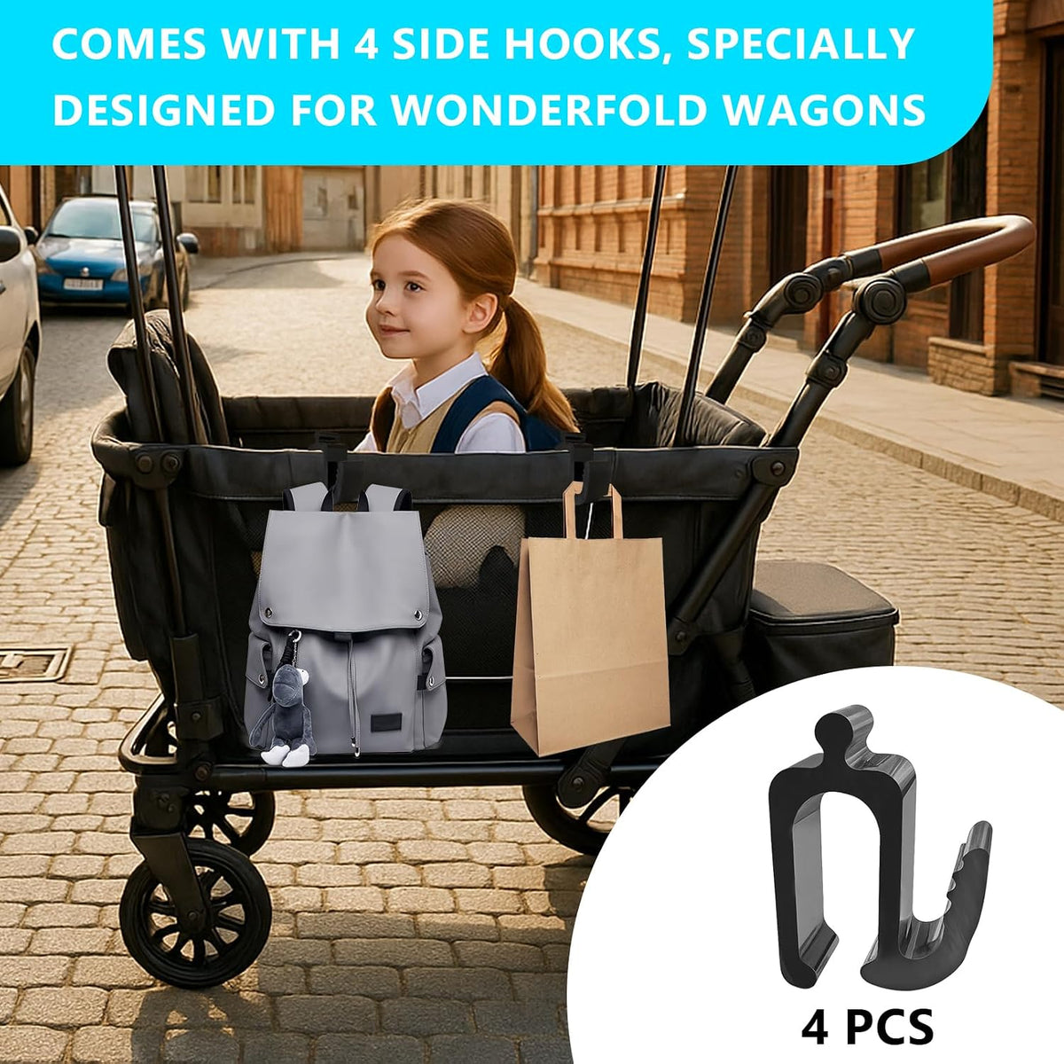 Wonderfold Wagon Accessories, Upgraded Multifunctional Side Hooks for Wonderfold Wagon W4 - Durable, Space-Saving Travel Organizer with Sturdy Design (2, Upgraded)