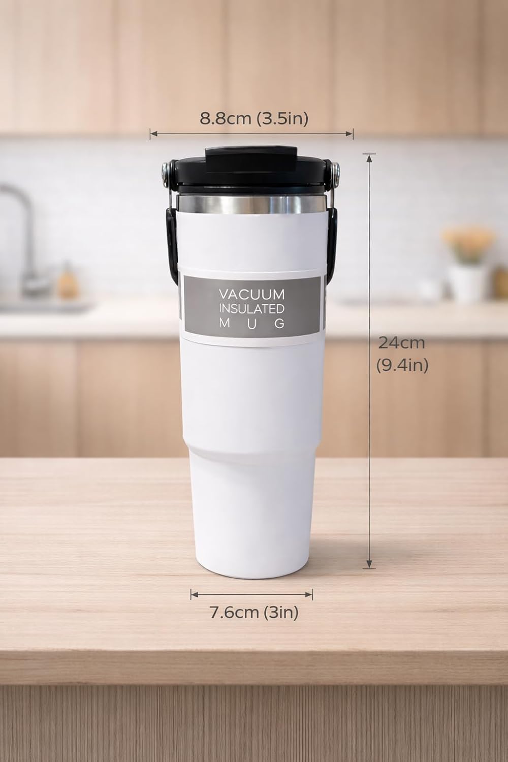 30oz Stainless Steel Vacuum Insulated Tumbler with 3-Way Lid & Foldable Handle – Double Wall Travel Mug, Leak Resistant, Keeps Drinks Hot & Cold for Hours (Pink)