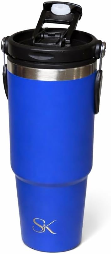 30oz Stainless Steel Vacuum Insulated Tumbler with 3-Way Lid & Foldable Handle – Double Wall Travel Mug, Leak Resistant, Keeps Drinks Hot & Cold for Hours (Pink)