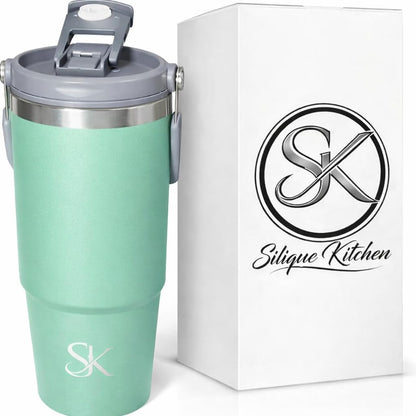 30oz Stainless Steel Vacuum Insulated Tumbler with 3-Way Lid & Foldable Handle – Double Wall Travel Mug, Leak Resistant, Keeps Drinks Hot & Cold for Hours (Pink)