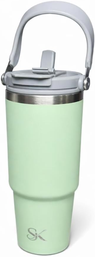 30oz Stainless Steel Vacuum Insulated Tumbler with 3-Way Lid & Foldable Handle – Double Wall Travel Mug, Leak Resistant, Keeps Drinks Hot & Cold for Hours (Pink)