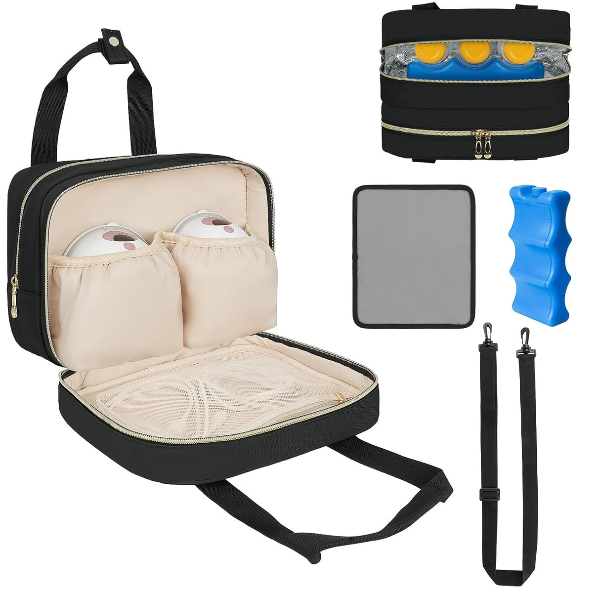 Breastmilk Cooler Travel Bag, Wearable Breast Pump Storage Bag Compatible with Momcozy/Eufy/Paruu/Elvie/Willow/Medela Breast Pump with Ice Pack and Waterproof Mat,Pink