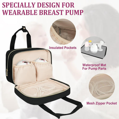 Breastmilk Cooler Travel Bag, Wearable Breast Pump Storage Bag Compatible with Momcozy/Eufy/Paruu/Elvie/Willow/Medela Breast Pump with Ice Pack and Waterproof Mat,Pink