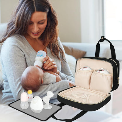 Breastmilk Cooler Travel Bag, Wearable Breast Pump Storage Bag Compatible with Momcozy/Eufy/Paruu/Elvie/Willow/Medela Breast Pump with Ice Pack and Waterproof Mat,Pink
