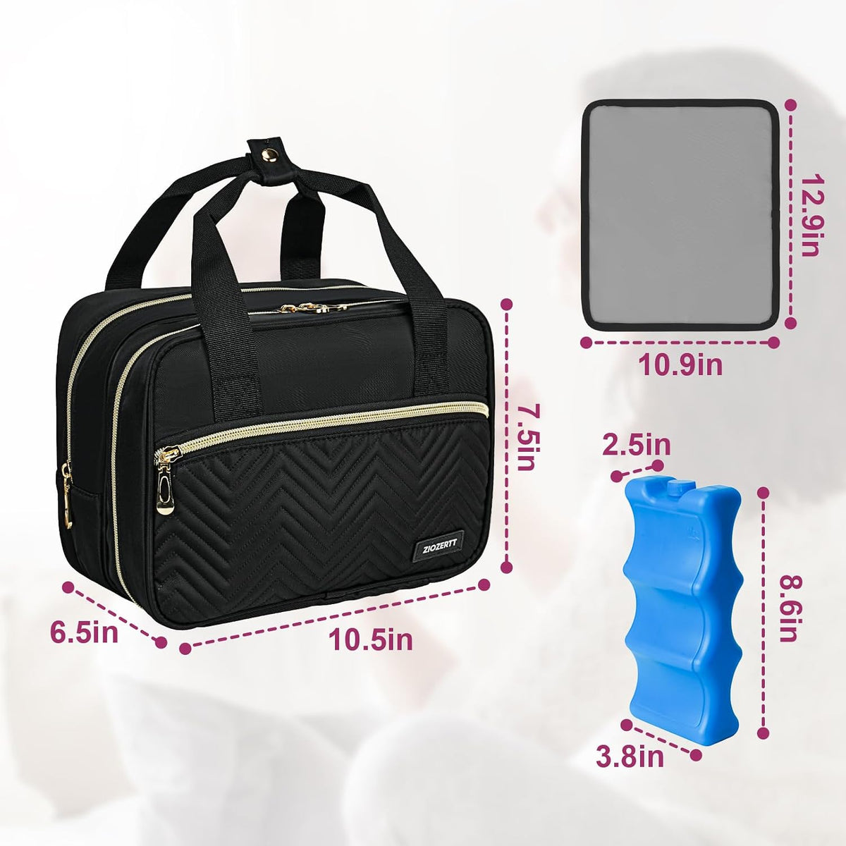 Breastmilk Cooler Travel Bag, Wearable Breast Pump Storage Bag Compatible with Momcozy/Eufy/Paruu/Elvie/Willow/Medela Breast Pump with Ice Pack and Waterproof Mat,Pink