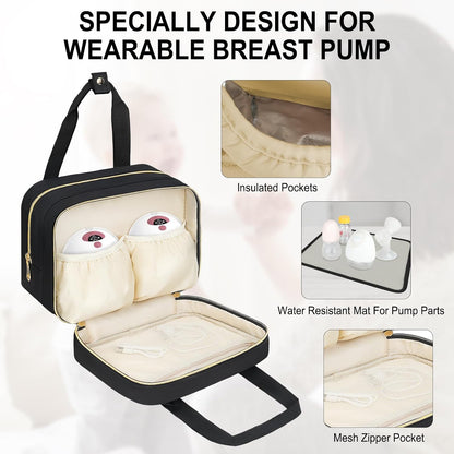 Breastmilk Cooler Travel Bag, Wearable Breast Pump Storage Bag Compatible with Momcozy/Eufy/Paruu/Elvie/Willow/Medela Breast Pump with Ice Pack and Waterproof Mat,Pink
