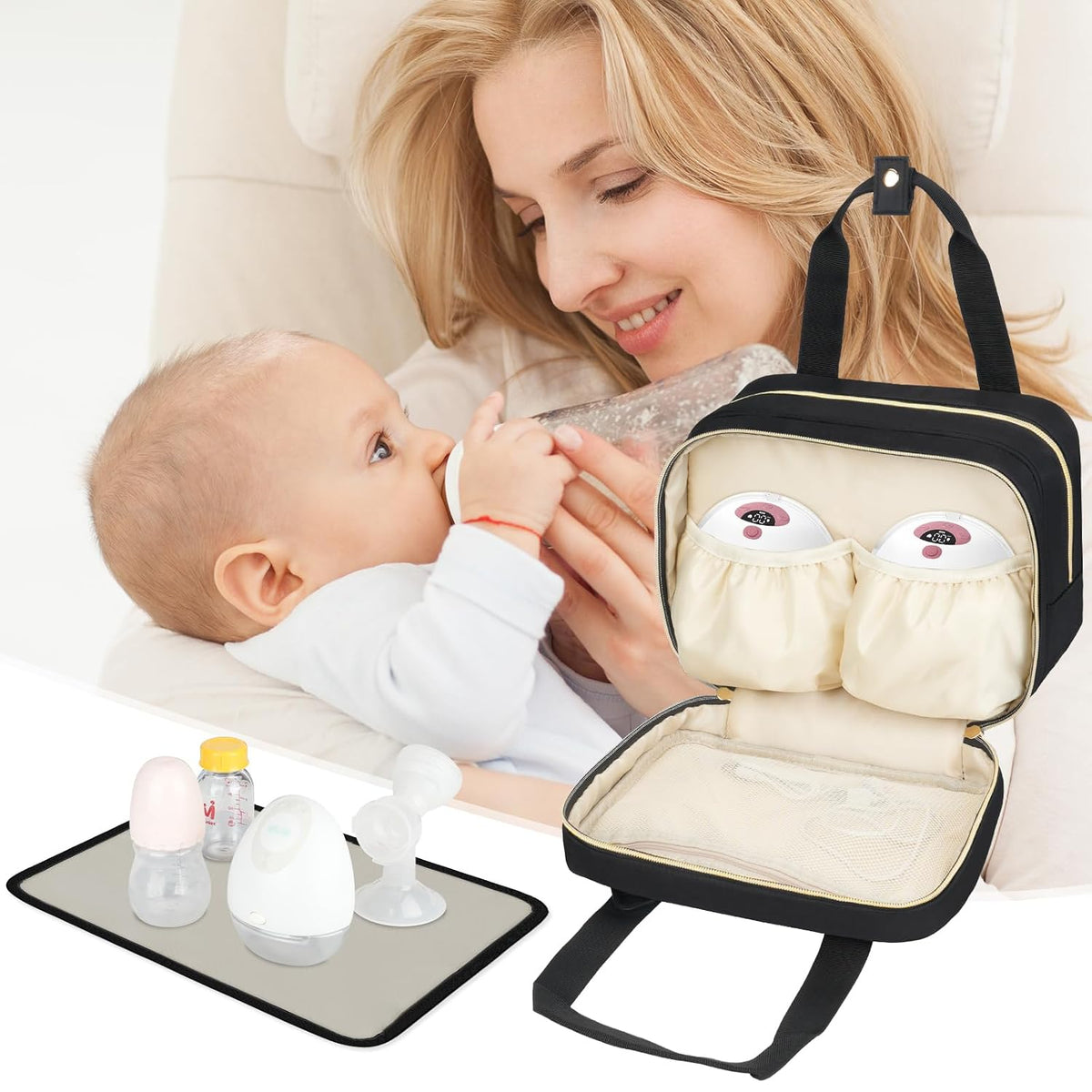 Breastmilk Cooler Travel Bag, Wearable Breast Pump Storage Bag Compatible with Momcozy/Eufy/Paruu/Elvie/Willow/Medela Breast Pump with Ice Pack and Waterproof Mat,Pink